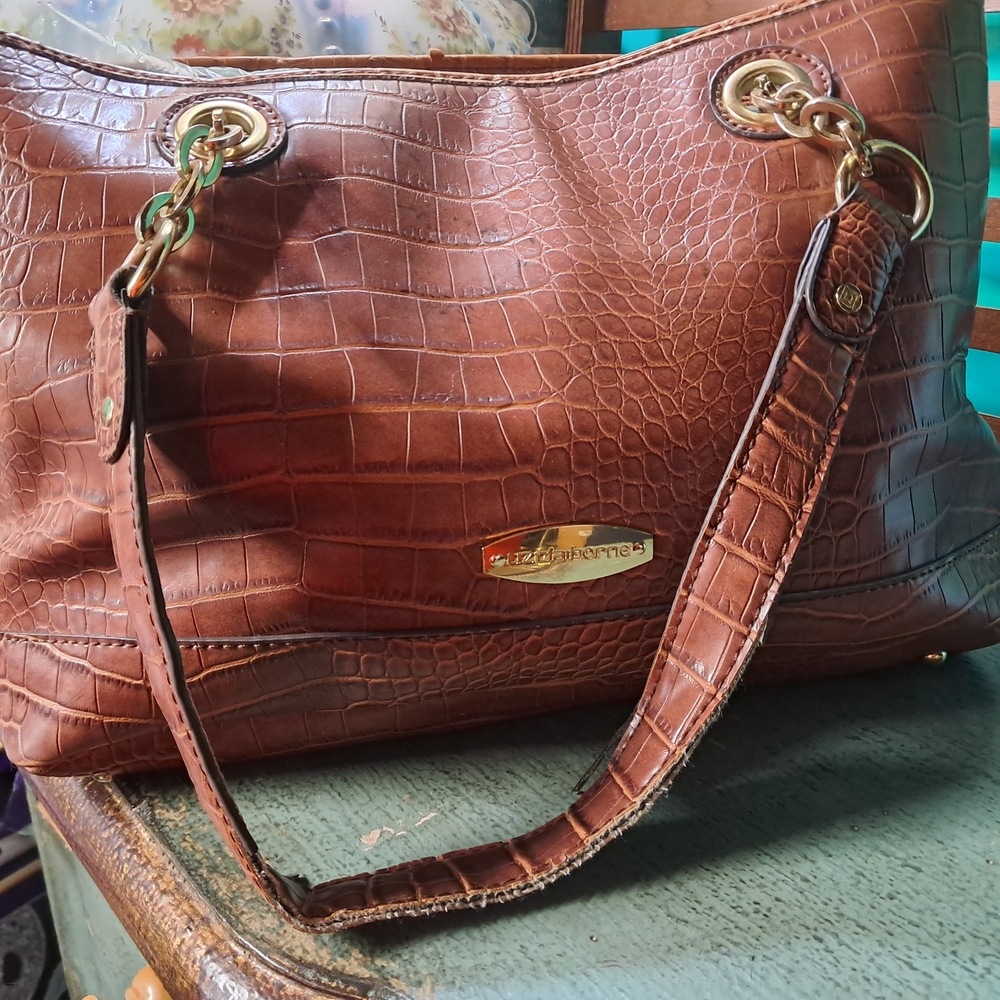 Liz Claiborne Tan Croc-Embossed Shoulder Bag